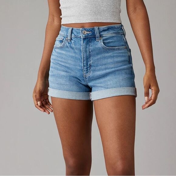American Eagle Outfitters Pants - American Eagle Stretch Denim Mom Short Rolled Up High Rise Relaxed Sz 4